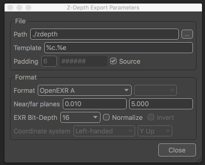 Z-Depth Export Parameters